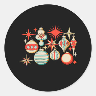Retro Merry And Bright Modern Christmas Ornament Classic Round Sticker