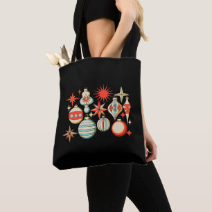 Retro Merry And Bright Modern Christmas Ornament Tote Bag