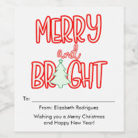 Retro Merry and Bright Unique Bottle Gift Tag