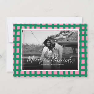 Retro Merry and Married Newlywed Plaid Christmas Holiday Card