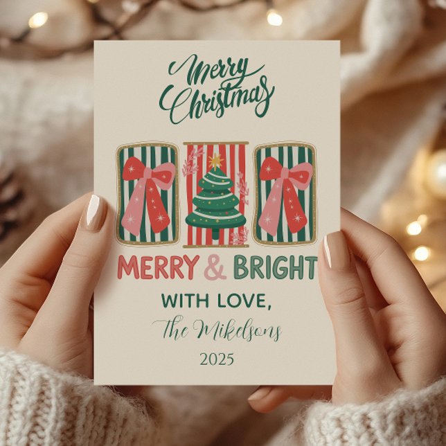 Retro Merry & Bright Christmas Holiday Card (Creator Uploaded)