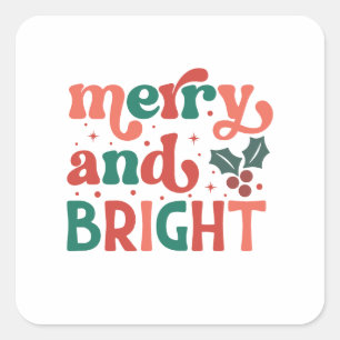 Retro Merry & Bright Christmas Typography Square Sticker