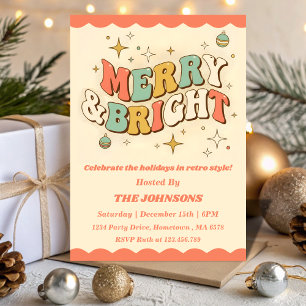 Retro Merry & Bright Editable Christmas Party Invitation