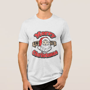 Retro Merry Christmas 1970 Santa  Tri-Blend Shirt