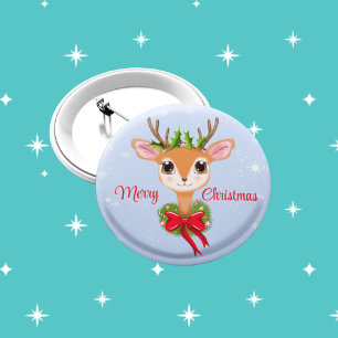 Retro Merry Christmas Adorable Reindeer  6 Cm Round Badge