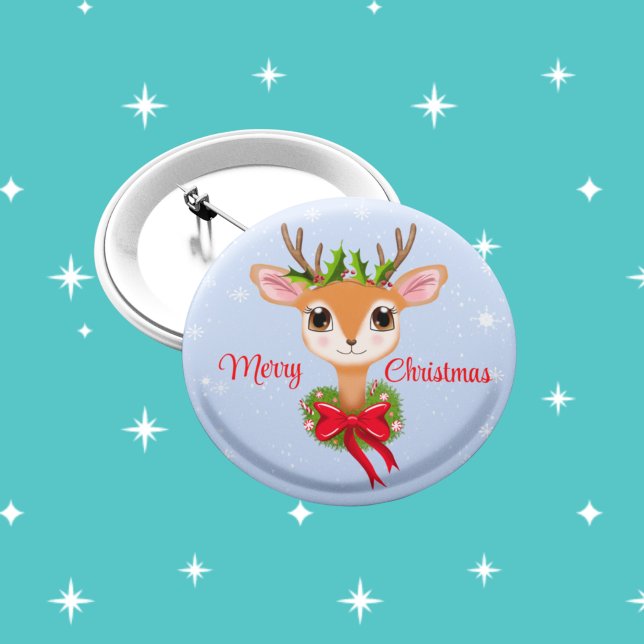 Retro Merry Christmas Adorable Reindeer  6 Cm Round Badge (Creator Uploaded)