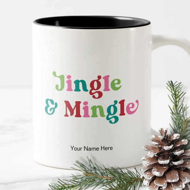 Retro Merry Christmas Bright Fun Holiday Christmas Two-Tone Coffee Mug (Creator Uploaded)