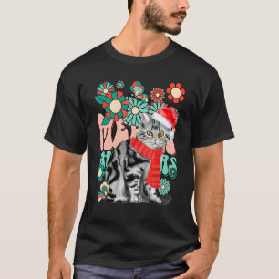 Retro Merry Christmas Cat Cute X Mas Groovy T-Shirt