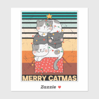 Retro Merry Christmas Cat Vinyl Sticker 