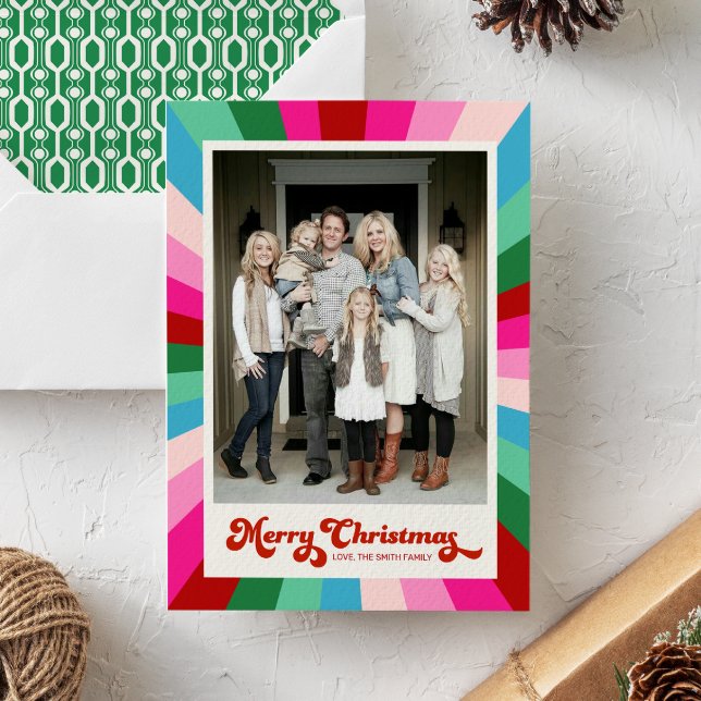 Retro Merry Christmas Colourful Holiday Photo Card (Creator Uploaded)
