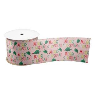 Retro Merry Christmas Colourful Holiday Ribbon Satin Ribbon