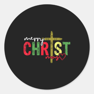 Retro Merry Christmas Cross Christian Jesus Xmas W Classic Round Sticker