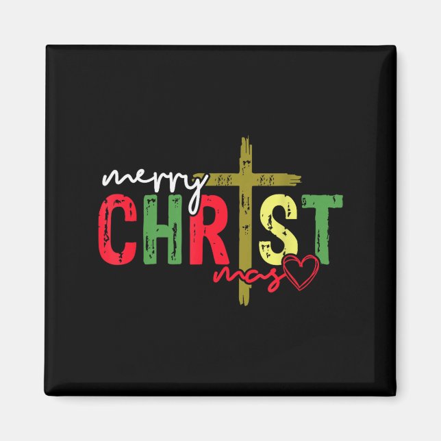 Retro Merry Christmas Cross Christian Jesus Xmas W Magnet (Front)