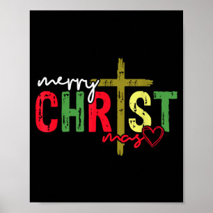 Retro Merry Christmas Cross Christian Jesus Xmas W Poster