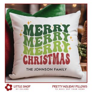 Retro Merry Christmas Customisable Name Cushion