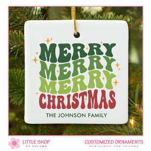 Retro Merry Christmas Customisable Photo Ceramic Ornament