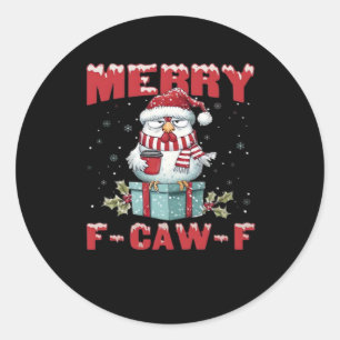 Retro Merry Christmas F-Caw-F Chicken Classic Round Sticker