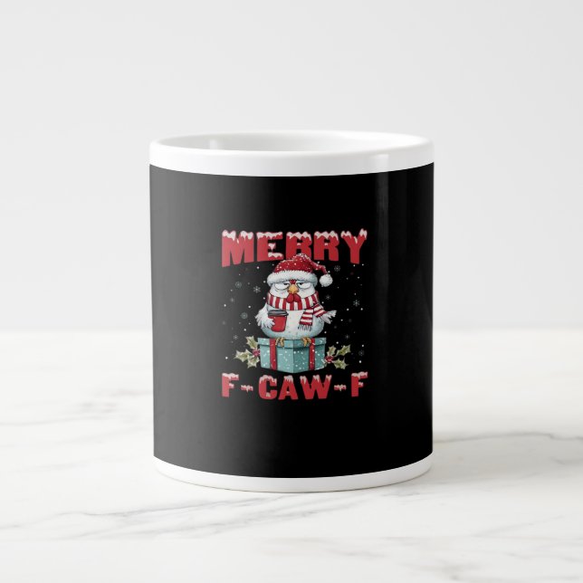 Retro Merry Christmas F-Caw-F Chicken  Large Coffee Mug (Front)