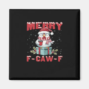 Retro Merry Christmas F-Caw-F Chicken Magnet