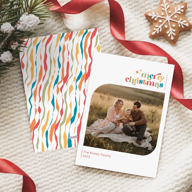 Retro Merry Christmas Family Photo Wish Holiday Card (Creator Uploaded)