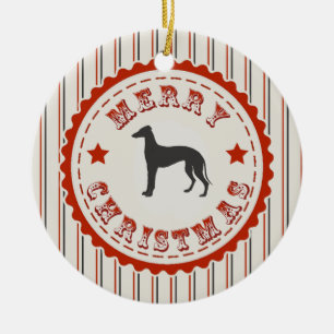 Retro Merry Christmas Greyhound Dog Ceramic Ornament