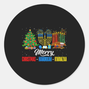 Retro Merry Christmas Hanukkah Kwanzaa Happy Holid Classic Round Sticker