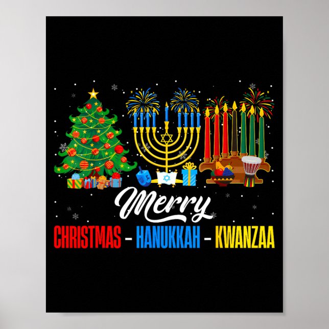 Retro Merry Christmas Hanukkah Kwanzaa Happy Holid Poster (Front)