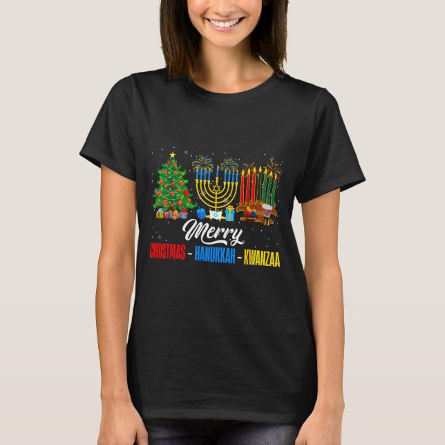 Retro Merry Christmas Hanukkah Kwanzaa Happy Holid T-Shirt (Front)
