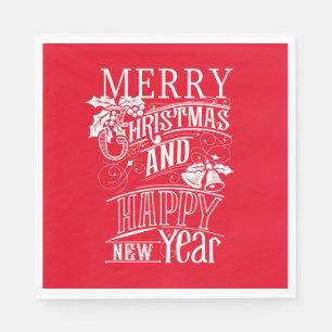 Retro Merry Christmas & Happy New Year Napkin