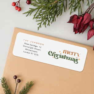 Retro Merry Christmas Holiday Return Address Return Address Label