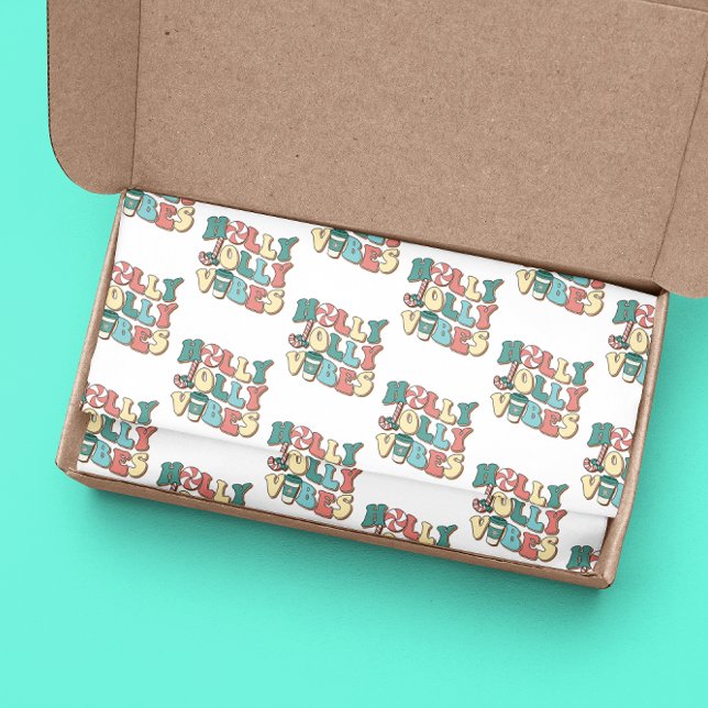 Retro Merry Christmas  Holly Jolly Vibes Tissue Paper (Creator Uploaded)
