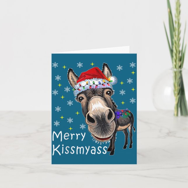 Retro Merry Christmas Light Merry Kissmy Funny  Card (Front)