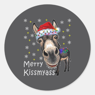 Retro Merry Christmas Light Merry Kissmy Funny  Classic Round Sticker