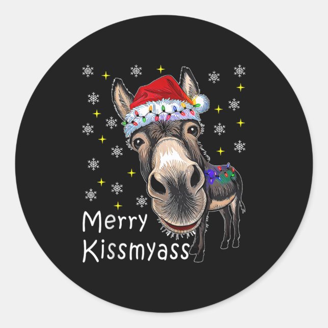 Retro Merry Christmas Light Merry Kissmy Funny  Classic Round Sticker (Front)