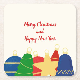 Retro Merry Christmas ornaments Square Paper Coaster