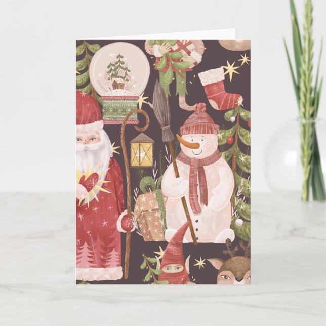 Retro Merry Christmas Pattern - Festive Aesthetic Card (Front)