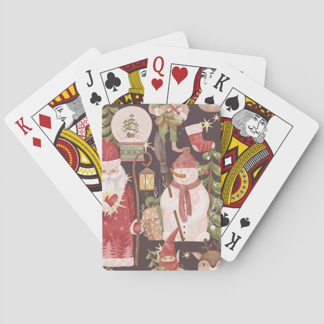 Retro Merry Christmas Pattern - Festive Aesthetic Playing Cards (Back)