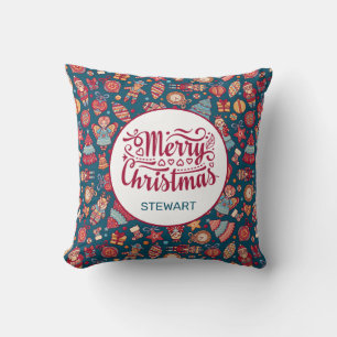 Retro Merry Christmas Personalised Cushion