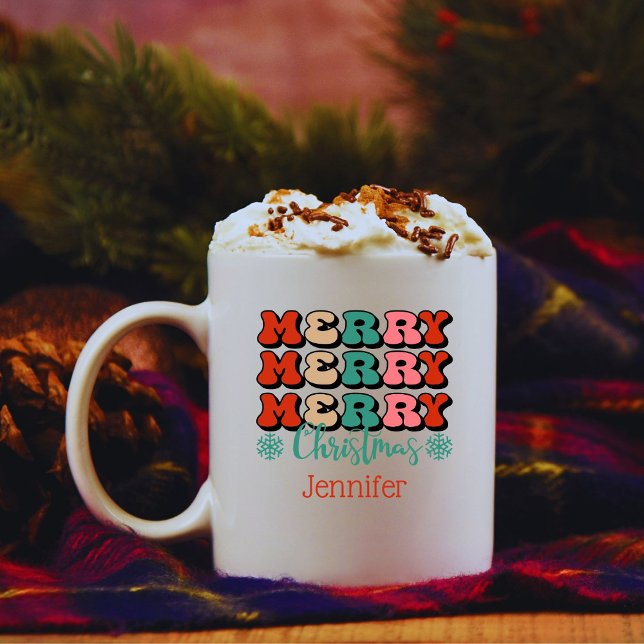 Retro Merry Christmas Personalised Mug (Creator Uploaded)