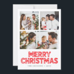 Retro Merry Christmas Photo Holiday Card<br><div class="desc">This Retro Merry Christmas Photo Holiday Card features a bold red retro-style “Merry Christmas” typography paired with a clean, modern three-photo collage layout. It’s the perfect blend of festive charm and simplicity, making your holiday greetings stand out. Easily customisable — add your family name, year, and a personal message to...</div>