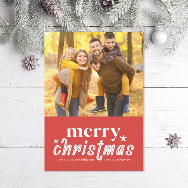 Retro Merry Christmas Photo Holiday Card (Creator Uploaded)