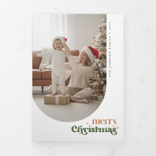 Retro Merry Christmas Photo Trifold Fold Card