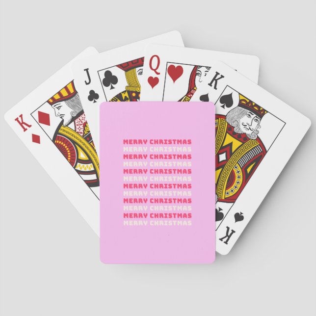 Retro Merry Christmas Pink Holiday Decor Preppy Playing Cards (Back)
