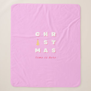 Retro Merry Christmas Pink Holiday Decor Preppy Sherpa Blanket