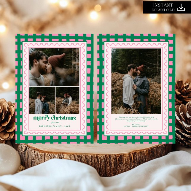 Retro Merry Christmas Plaid family Photo Holiday (Creator Uploaded)