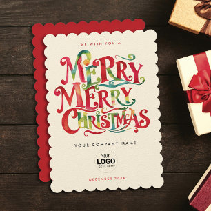 Retro Merry Christmas Red Company Logo Watercolor