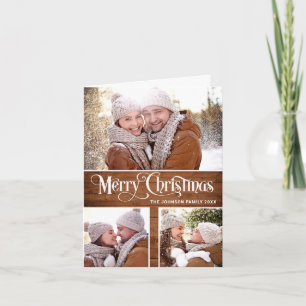  Retro Merry Christmas Rustic 4 PHOTO Greeting Holiday Card