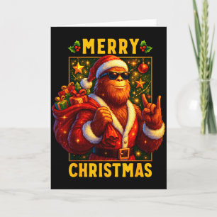 Retro Merry Christmas Santa Bigfoot Sasquatch Funn Card