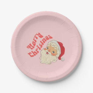 Retro Merry Christmas Santa Paper Plates