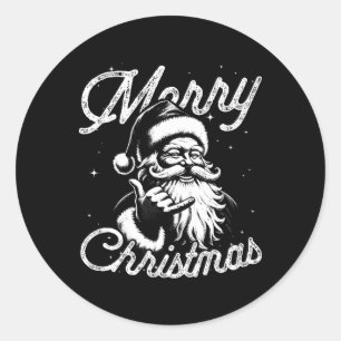 Retro Merry Christmas Santa Shaka Hawaiian Surf Sk Classic Round Sticker